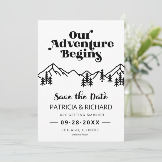 Carte Rustic Mountains Mariage Extérieur Enregistrer La (Debout devant)