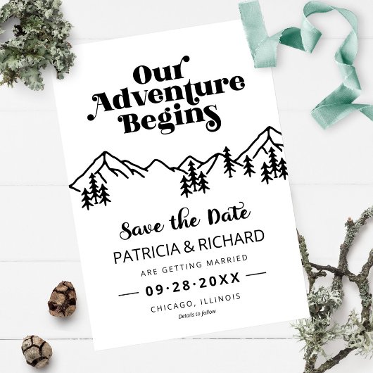 Carte Rustic Mountains Mariage Extérieur Enregistrer La