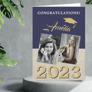 Carte Rustic Navy Bleu Graduate 2 Photo Graduate