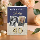 Carte Rustic Navy Blue Joyeux 40e anniversaire 2 Photos