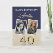 Carte Rustic Navy Blue Joyeux 40e anniversaire 2 Photos (Devant)