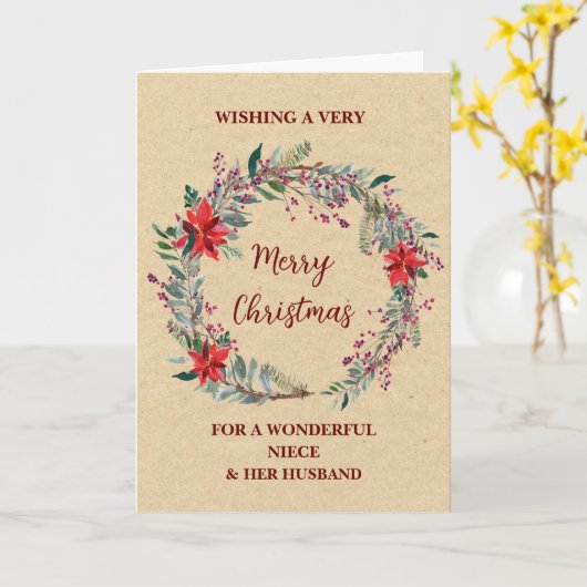 Carte Rustic Niece et son mari Joyeux Noël (Fleur jaune)
