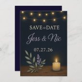 Carte Rustic Night Glow Save the Date Card – Flat Card (Devant / Derrière)