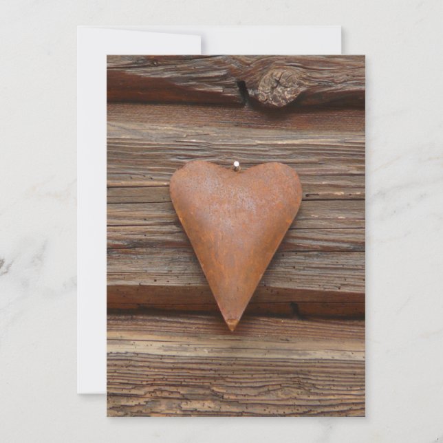 Carte Rustic Old Heart on Log Cabin Wood (Devant)