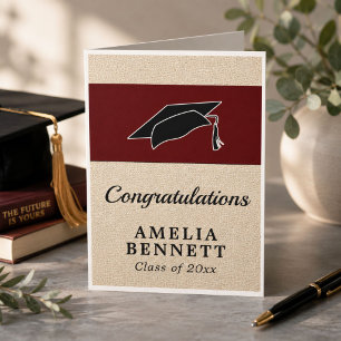 Carte Rustic Red Félicitations Casquette diplômé