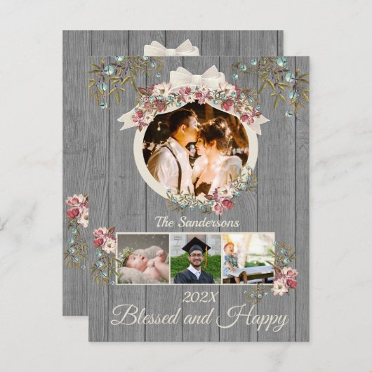 Carte Rustic Romantic Holiday 4 Collage photo (Devant / Derrière)