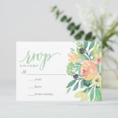 Carte RUSTIC rose aquarelle fleurs feuillage RSVP (Debout devant)