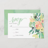 Carte RUSTIC rose aquarelle fleurs feuillage RSVP (Devant / Derrière)