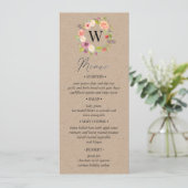 Carte Rustic Summer Floral Mariage Menu (Debout devant)
