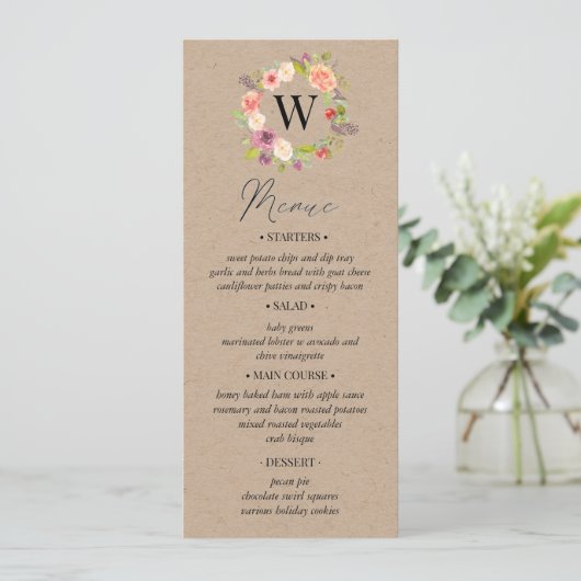Carte Rustic Summer Floral Mariage Menu (Debout devant)