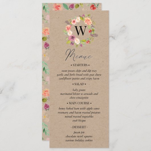 Carte Rustic Summer Floral Mariage Menu (Devant / Derrière)
