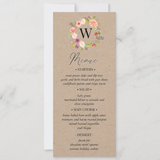Carte Rustic Summer Floral Mariage Menu (Devant)