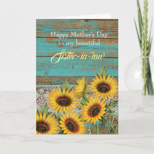 Carte Rustic Sunflowers Sister in Law Mother's Day