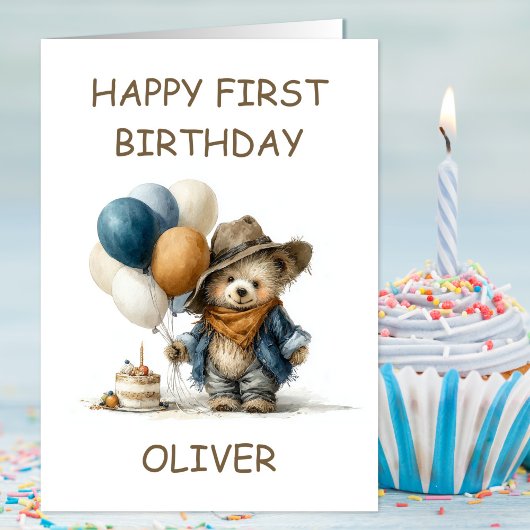 Carte Rustic Teddy Bear 1st Birthday