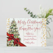Carte Rustic Tree Holiday Nouvel An Salutations Gold Car (Debout devant)