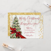 Carte Rustic Tree Holiday Nouvel An Salutations Gold Car (Devant/Arrière en situation)