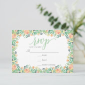 Carte RUSTIC Vert aquarelle rose pivoines RSVP (Debout devant)