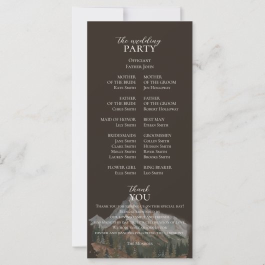 Carte Rustic Watercolor Mountain Ceremony Program (Dos)