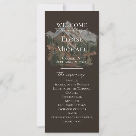 Carte Rustic Watercolor Mountain Ceremony Program (Devant)