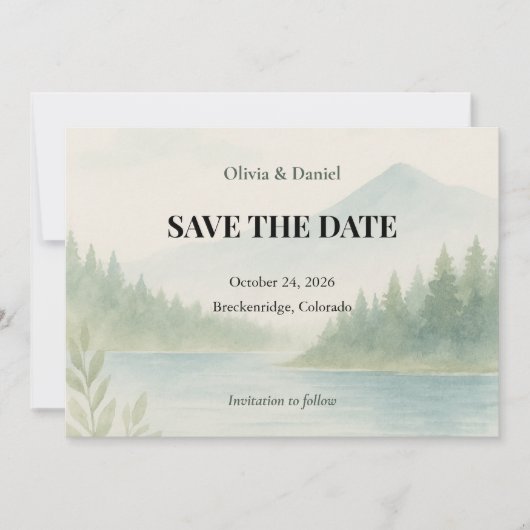 Carte Rustic Watercolor Mountain Forest Save the Date (Devant)