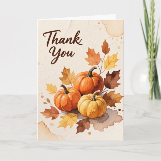 Carte Rustic Watercolor Pumpkin Autumn Thank You Card (Devant)