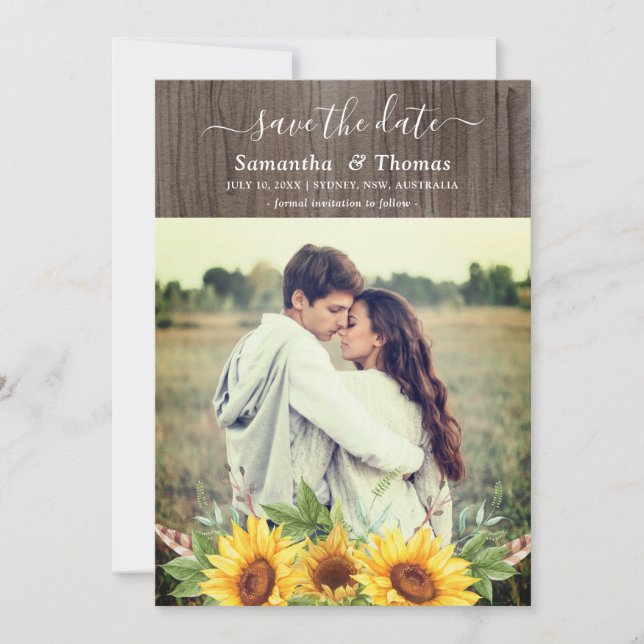 Carte Rustic Watercolor Sunflower Mariage Enregistrer la (Devant)