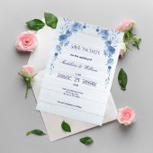 Carte Rustic Wood  Blue Floral Elegant Save the Date