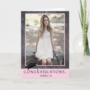 Carte Rustic Wood Félicitations Graduation Photo