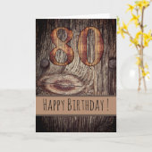 Carte Rustic Wood Joyeux anniversaire 80e (Fleur jaune)
