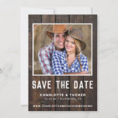 Carte Rustic Wood Photo Enregistrer la date (Devant)