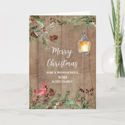 Carte Rustic Wood Son & Famille Joyeux Noël (Devant)