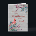 Carte Rustic Wood Watercolor Friend Joyeux Noël<br><div class="desc">Joyeux Noël pour carte d'ami avec aquarelle d'hiver feuillage,  cardinal,  motif en bois rustique et verset réfléchi.</div>