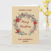 Carte Rustic Wreath Friend Joyeux Noël (Fleur jaune)