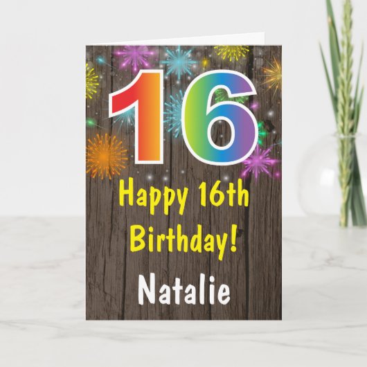 Carte Rustique 16e anniversaire coloré arc-en-ciel feux  (Devant)