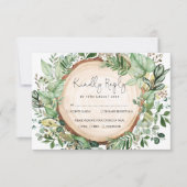 Carte Rustique aquarelle verte Mariage de forêt RSVP (Devant)