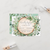 Carte Rustique aquarelle verte Mariage de forêt RSVP (Devant/Arrière en situation)