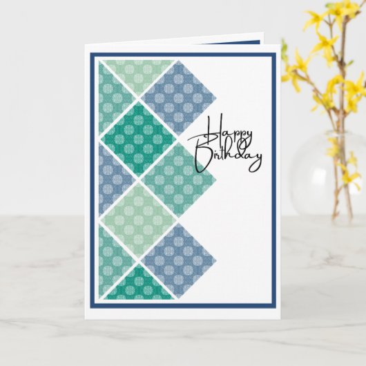 Carte Rustique Arabesque Anniversaire Blues subtil (Fleur jaune)