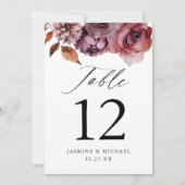 Carte Rustique Automne Marsala Floral Mariage Numéro de (Devant)