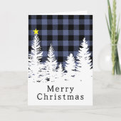 Carte Rustique bleu plaid buffalo forêt Joyeux Noël (Devant)