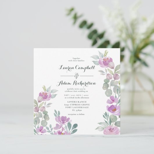 Carte Rustique Blush rose Eucalyptus Mariage Invi (Debout devant)