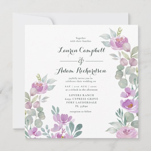 Carte Rustique Blush rose Eucalyptus Mariage Invi (Devant)