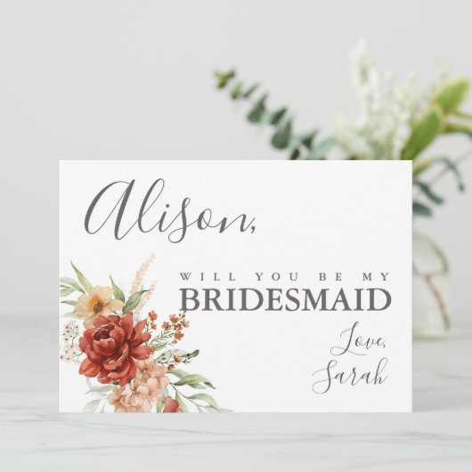 Carte Rustique Boho Floral Bridesmaid (Debout devant)