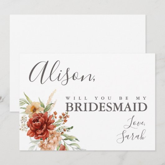 Carte Rustique Boho Floral Bridesmaid (Devant / Derrière)