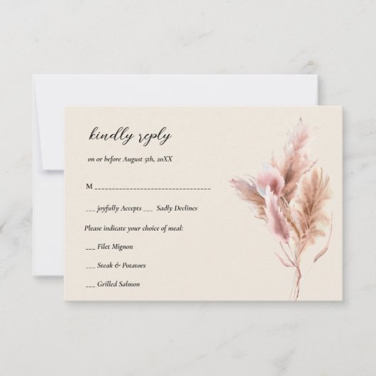 Carte Rustique Boho Pampas Grass RSVP (Devant)