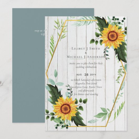 Carte Rustique BOHO Sunflowers Mariage de verdure (Devant / Derrière)