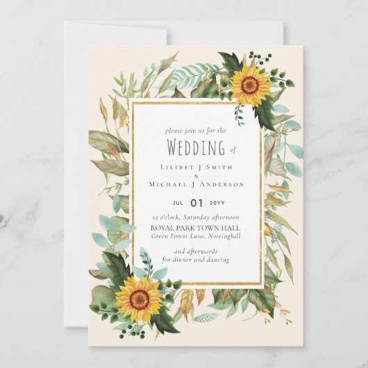 Carte Rustique BOHO Sunflowers Mariage de verdure (Devant)