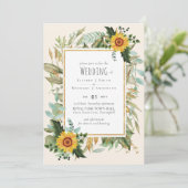 Carte Rustique BOHO Sunflowers Mariage de verdure (Debout devant)