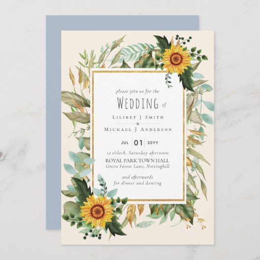 Carte Rustique BOHO Sunflowers Mariage de verdure (Devant / Derrière)