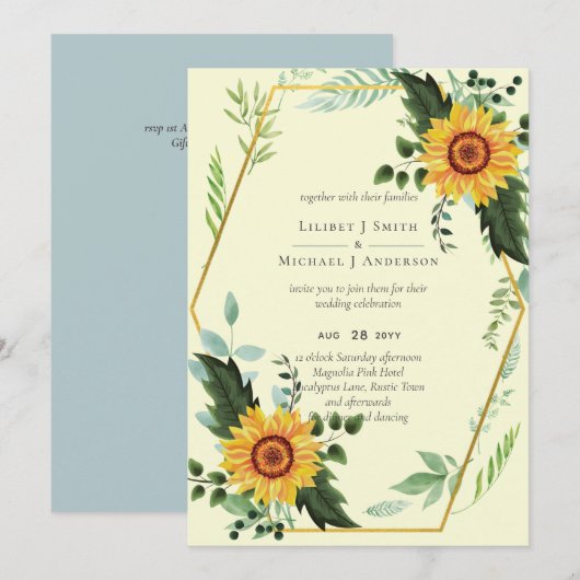 Carte Rustique BOHO Sunflowers Mariage de verdure (Devant / Derrière)