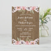 Carte Rustique Boho Wood Floral Mariage Card (Debout devant)